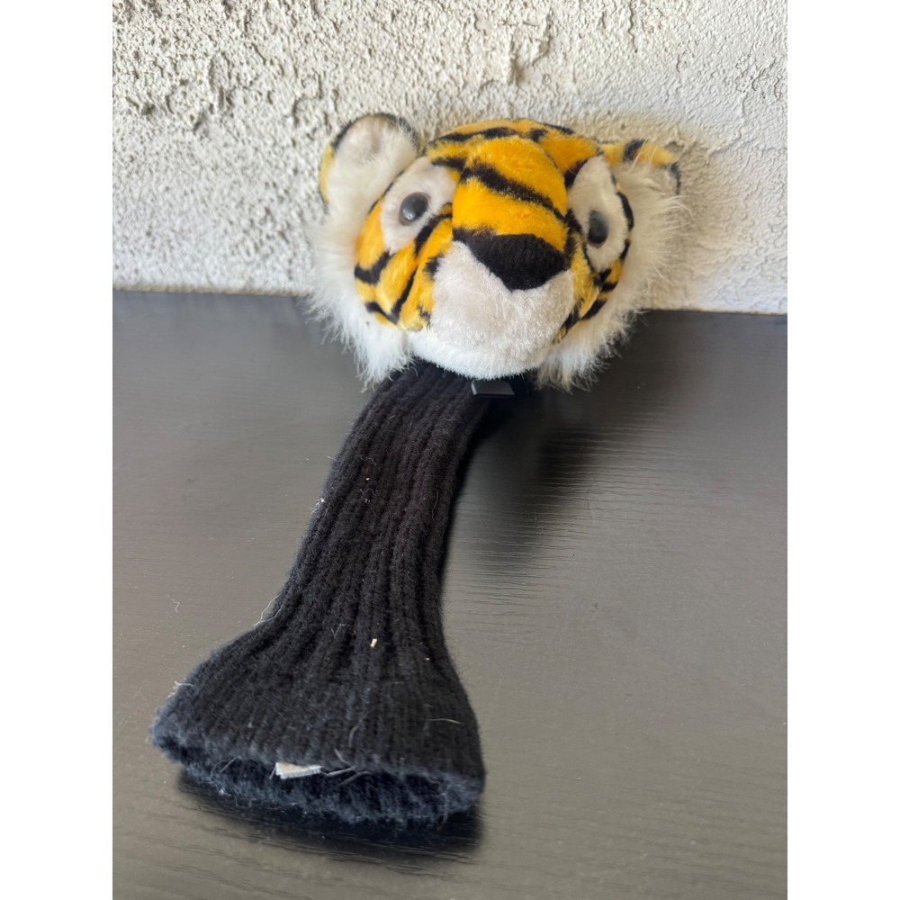 Tiger Plush Golf Club Head Cover Novelty Animal Driver Wood Cover Black Knit Soc